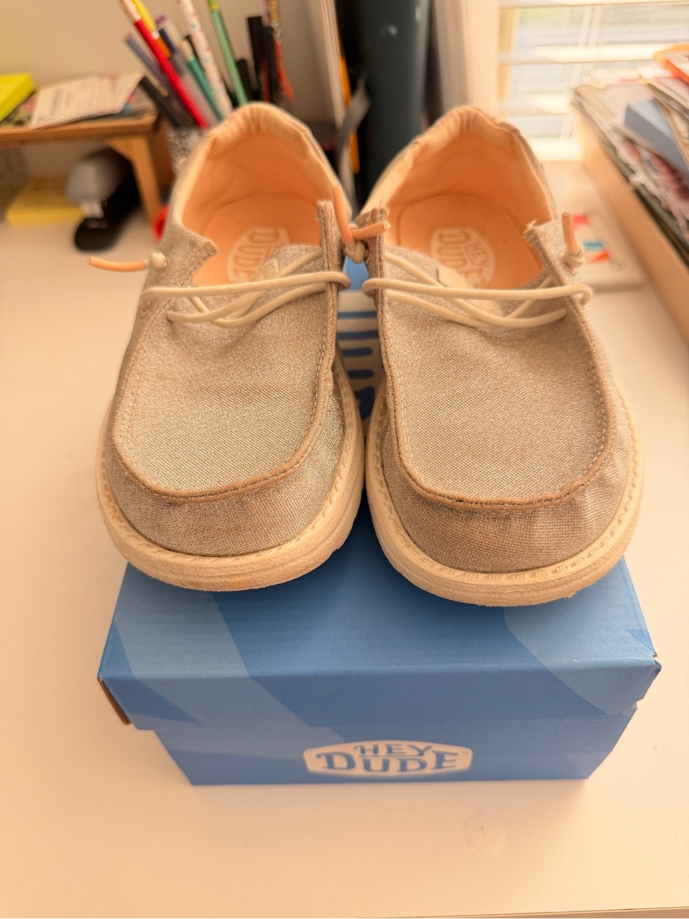Hey Dude Kids Lightweight Sparkle Canvas Shoes in Beige